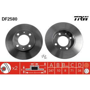 Remschijf TRW DF2580 achter, volledig, 1 Stuk