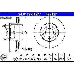Disque de frein ATE 24.0122-0127.1 avant, ventilé, 1 pièce