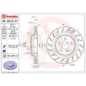 Jarrulevy BREMBO 09A81821 takana, tuuletettu, erittäin hiilihappoinen, 1 kpl