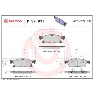 Conjunto de pastilhas de travão BREMBO P 37 017, frente