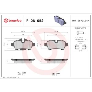 Conjunto de pastilhas de travão BREMBO P 06 052, atrás