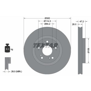 Disque de frein TEXTAR 92284603 avant, ventilé, 1 pièce