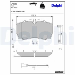 Jogo de pastilhas de travão, travão de disco DELPHI LP3686