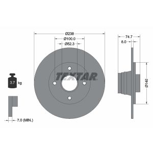 Disque de frein TEXTAR 92081200 arrière, plein, 1 pièce