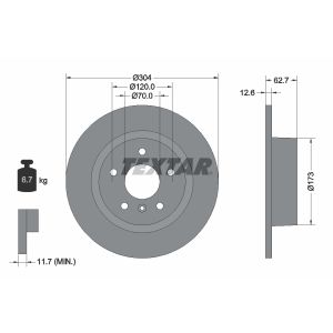 Disque de frein TEXTAR 92095200 à l'arrière, plein, 1 pièce