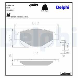 Bremsbelagsatz, Scheibenbremse DELPHI LP3638
