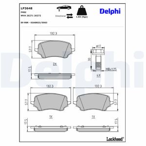 Bromsbeläggssats DELPHI LP3648, fram