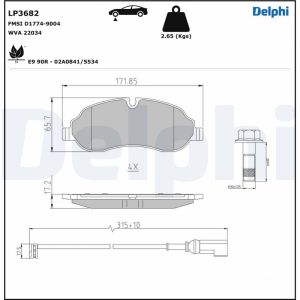 Conjunto de pastilhas de travão DELPHI LP3682, Frente