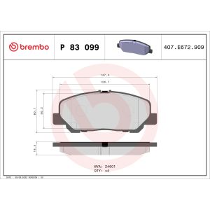 Bremsbelagsatz, Scheibenbremse BREMBO P 83 099