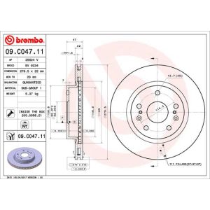 Jarrulevy BREMBO 09C04711 edessä, tuuletettu, 1 kpl