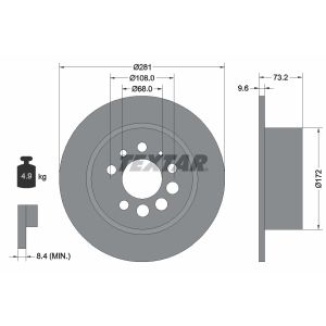 Disque de frein TEXTAR 92031400, à l'arrière, plein, 1 pièce