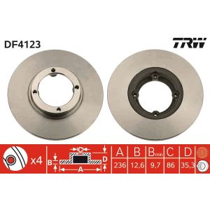 Jarrulevy TRW DF4123 edessä, täysi, 1 kpl