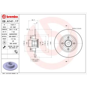 Jarrulevy BREMBO 08A14117 takana, täysi, 1 kpl