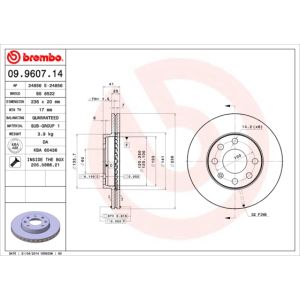 Jarrulevy BREMBO 9960714 edessä, tuuletettu, 1 kpl