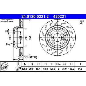 Disco de freno ATE 24.0120-0221.2 hinten, ventilado , altamente carbonizado, 1 Pieza