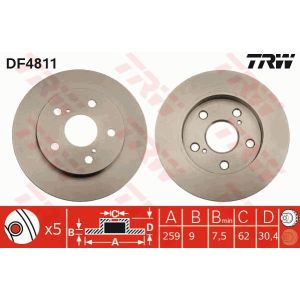 Jarrulevy TRW DF4811 takana, täysi, 1 kpl