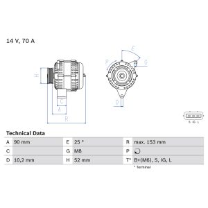 Alternador (14V, 200A)  BOSCH 0 986 040 531