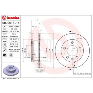 Jarrulevy BREMBO 9961814 etupuolella/tuuletettu/voimakkaasti hiiltynyt/1 kpl