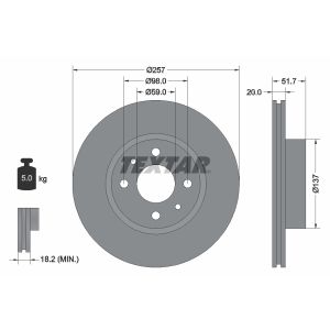 Disco freno TEXTAR 92044200 anteriore, ventilato, 1 pezzo