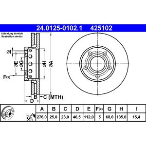 Disco freno ATE 24.0125-0102.1 anteriore, ventilato, altamente carbonizzato, 1 pezzo