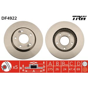 Jarrulevy TRW DF4922 edessä, tuuletettu, 1 kpl