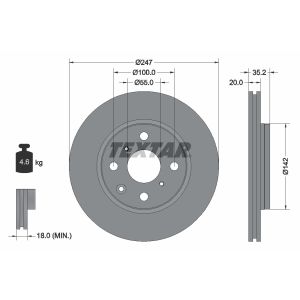 Disco de freno TEXTAR 92141903 frente, ventilado, 1 pieza