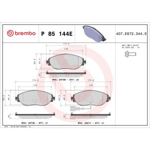 Bremsbelagsatz BREMBO P 85 144E