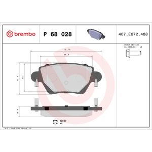 Conjunto de pastilhas de travão BREMBO P 68 028, frente, atrás