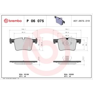 Conjunto de pastilhas de travão BREMBO P 06 075, Frente