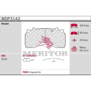 Bremsbelagsatz, Scheibenbremse MERITOR MDP3142