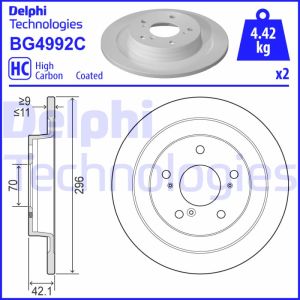 Jarrulevy DELPHI BG4992C takana, täysi, erittäin hiilihappoinen, 2 kpl