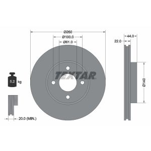 Disco de freno TEXTAR 92239903 frente, ventilado, 1 pieza