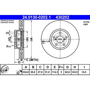 Disco freno ATE 24.0130-0202.1 anteriore, ventilato, 1 pezzo