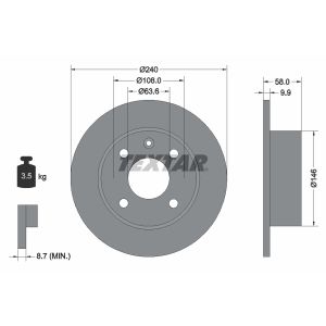 Disco freno TEXTAR 92023000 anteriore, completo, 1 pezzo