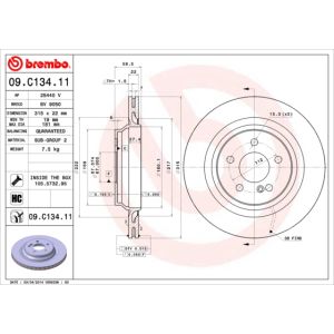 Remschijf BREMBO 09C13411 achter, geventileerd, sterk gecarboniseerd, 1 Stuk