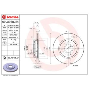 Jarrulevy BREMBO 09A96821 edessä, tuuletettu, 1 kpl