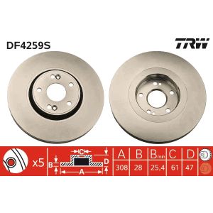 Jarrulevy TRW LUC DF4259S edessä, tuuletettu, 1 kpl