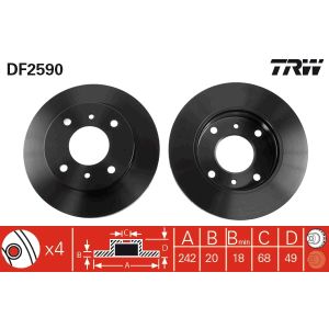 Disco de freno TRW DF2590 frente, ventilado, 1 pieza