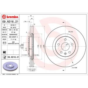 Disque de frein BREMBO 09N31621 avant, ventilé, hautement carbonisé, 1 pièce