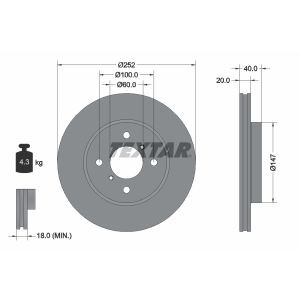 Disco freno TEXTAR 92292903 anteriore, ventilato, 1 pezzo