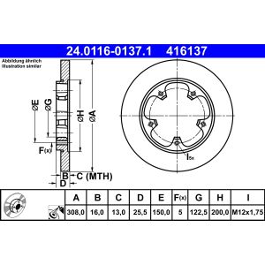 Disco de freno ATE 24.0116-0137.1 hinten, macizo, 1 Pieza