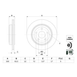 Disco de travão BOSCH 0 986 479 G84 atrás, ventilado, altamente carbonizado, 1 Peça