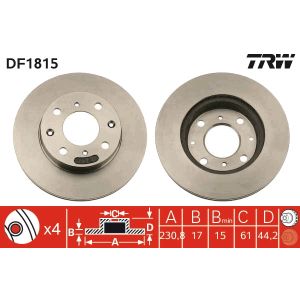 Jarrulevy TRW DF1815 edessä, tuuletettu, 1 kpl