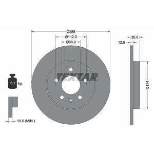 Disco de freno TEXTAR 92137003 hinten, macizo, 1 Pieza