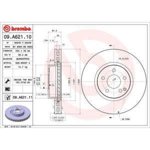 Jarrulevy BREMBO 09A62111 edessä, tuuletettu, erittäin hiilihappoinen, 1 kpl