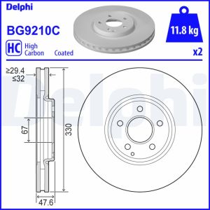 Disco de travão DELPHI BG9210C frente, ventilado, altamente carbonizado, 1 Peça