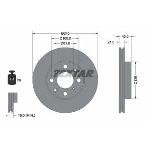 Disco freno TEXTAR 92077800 anteriore, ventilato, 1 pezzo