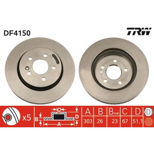 Jarrulevy TRW DF4150 edessä, tuuletettu, 1 kpl