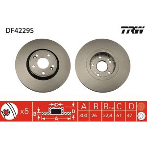 Jarrulevy TRW DF4229S edessä, tuuletettu, 1 kpl