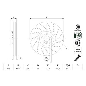 Disque de frein BOSCH 0 986 479 F55 avant, ventilé, à haute teneur en carbone, 1 pièce